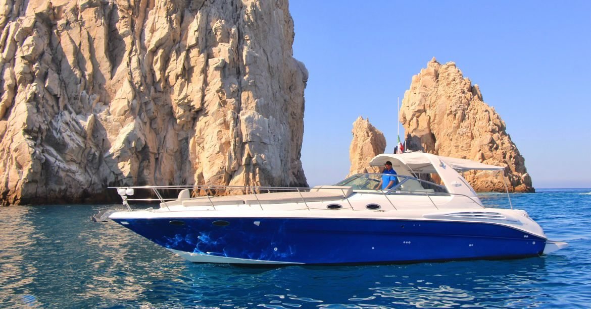 Sea Ray Sundancer 47 ft private yacht at the Arch in Cabo San Lucas