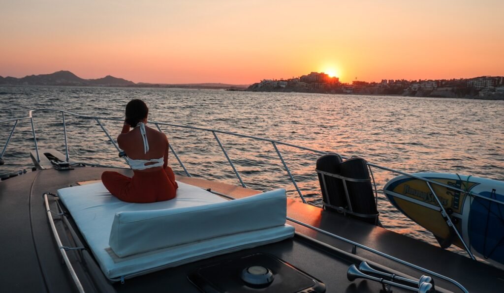 Lounge at sunset on a private sunset cruise in Cabo