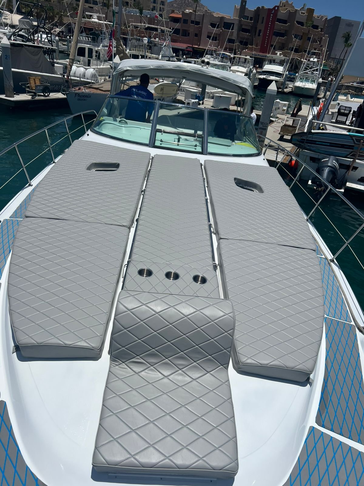 Sun deck on a private yacht charter in Cabo San Lucas