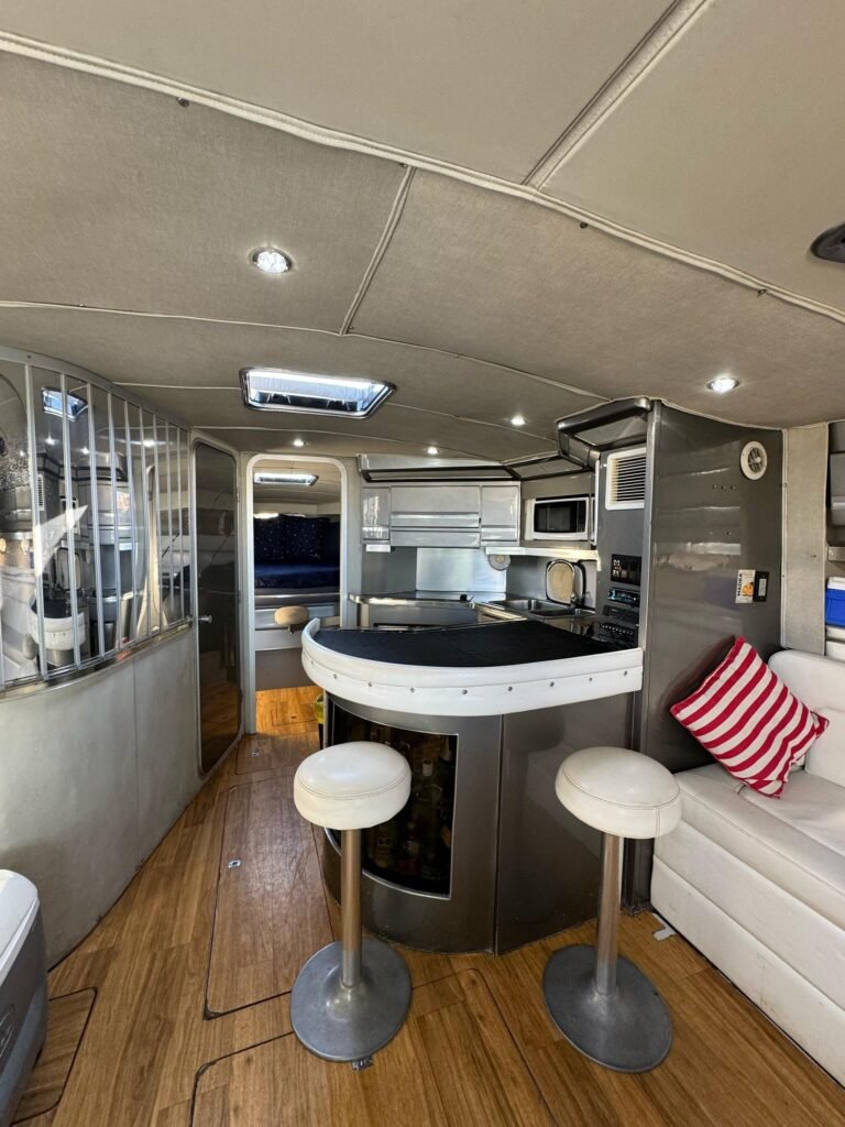 Air-conditioned salon inside a 46 ft luxury yacht
