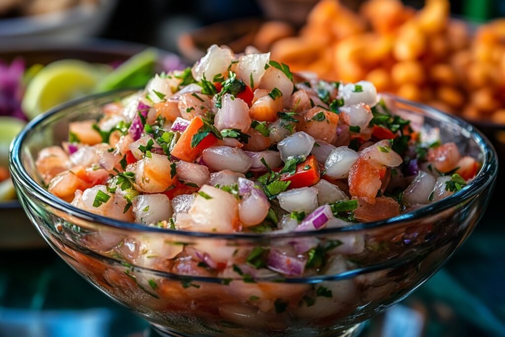 Fresh ceviche from the gourmet menu on a yacht charter